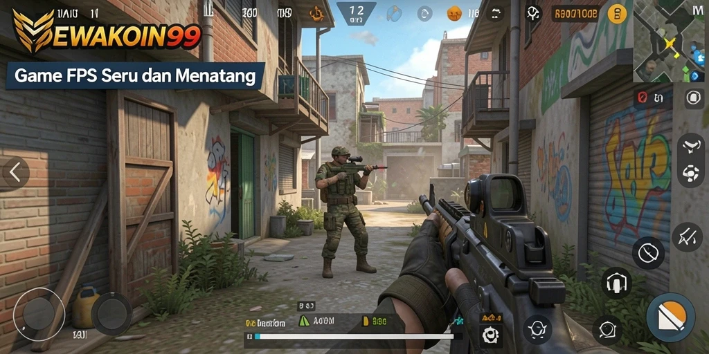 Screenshot utama DEWAKOIN99 menampilkan aksi tembak-menembak yang mendebarkan.