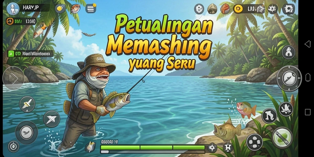 Screenshot gameplay HARAPJP menampilkan aksi memancing yang seru dan menantang.
