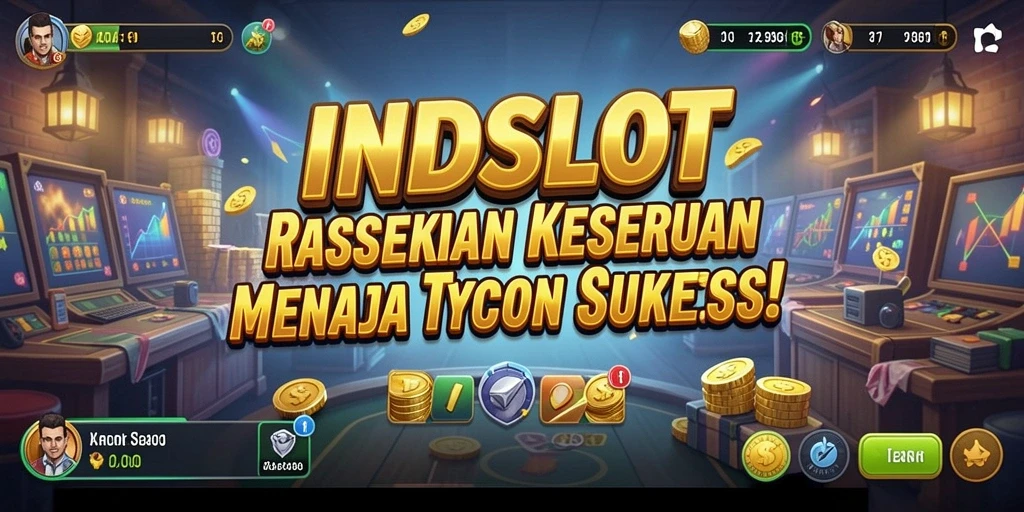 Tampilan gameplay <strong>INDSLOT</strong> yang menampilkan mesin slot dan pengelolaan kasino.