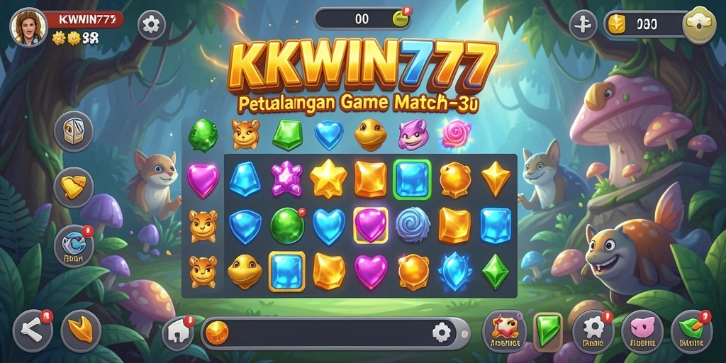 Tampilan gameplay seru di KKWIN777 dengan elemen Match-3.