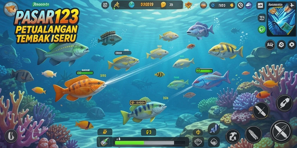 Tangkapan layar PASAR123 menunjukkan aksi seru dalam gameplay Tembak Ikan.