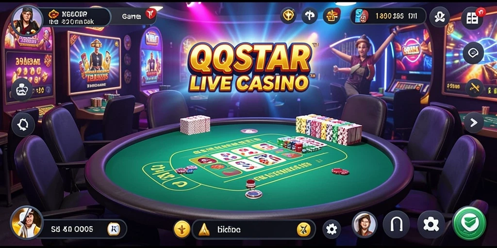 Screenshot gameplay Live Casino QQSTAR menampilkan suasana permainan yang mendebarkan.