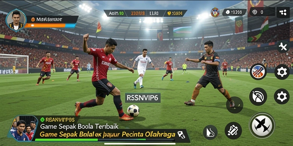 Screenshot gameplay RSNVIP6 yang menunjukkan aksi seru di lapangan sepak bola.