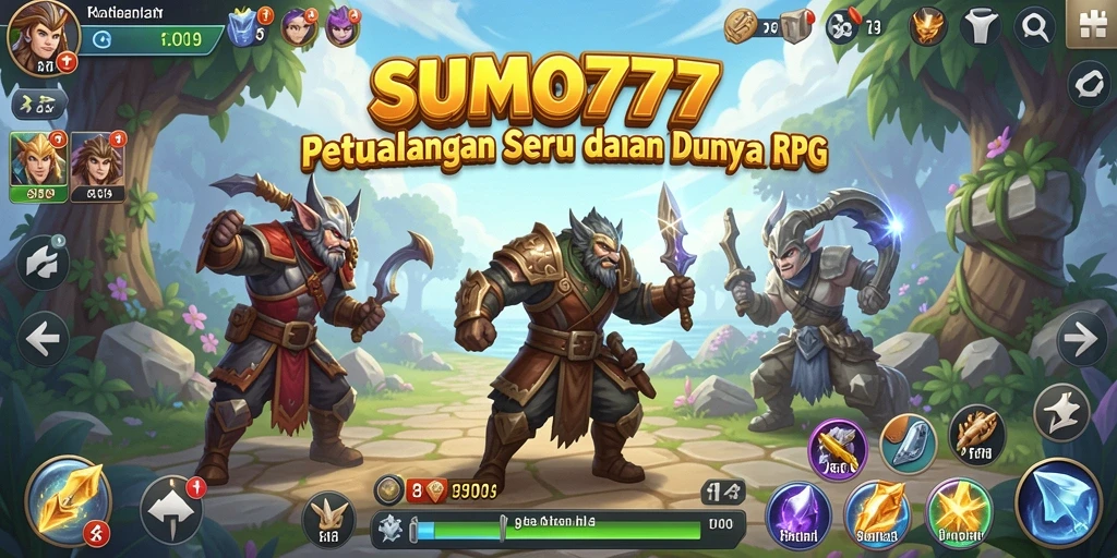 Tampilan gameplay menakjubkan dari SUMO777 dengan karakter RPG yang beragam.