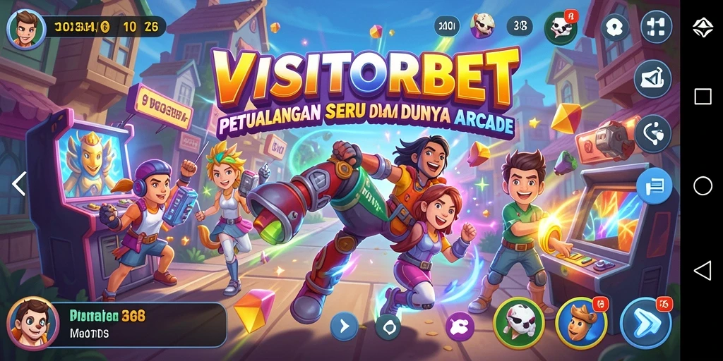 Screenshot utama VISITORBET menampilkan gameplay arcade yang seru dan penuh warna.