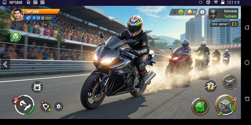 Tampilan gameplay WP888 dengan balapan motor yang mendebarkan.